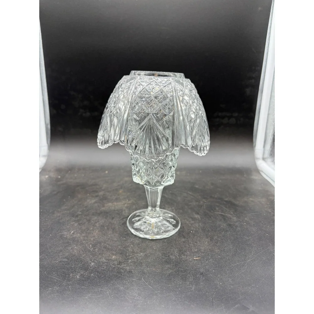 Vintage Crystal Glass Fairy Lamp Candle Holder Diamond Point Cut 2 Piece 6.5in